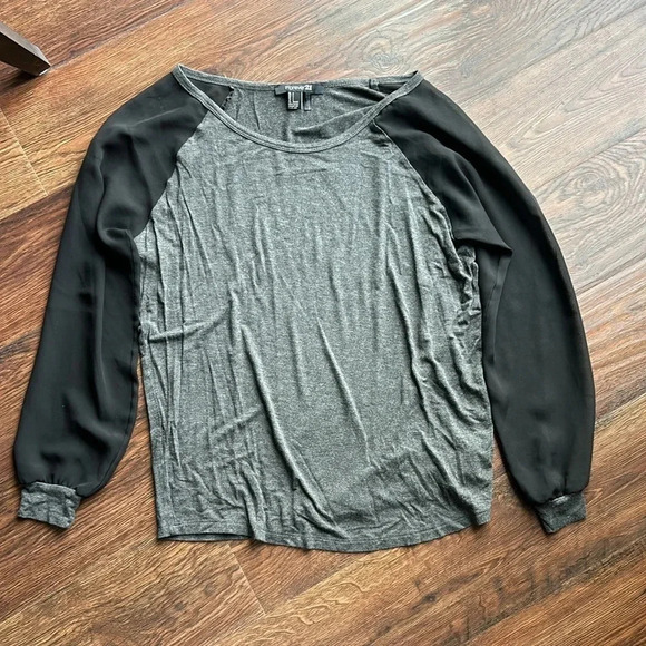 Forever 21 Long Sleeve Shirt with Sheer Sleeves | Black and Gray Long Sleeve - Picture 2 of 10